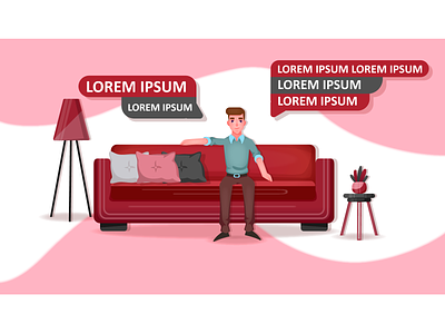 CONFIDENT 2 animation character design illustration illustrator pillow red sofa vector