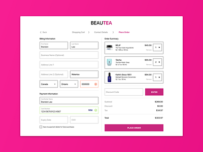 Personal Care Shop Checkout Page