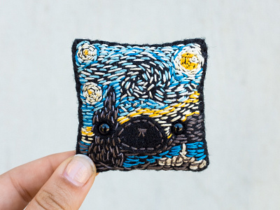 043 embroidery face felt handmade post impressionism sewing starry night the100dayproject van gogh