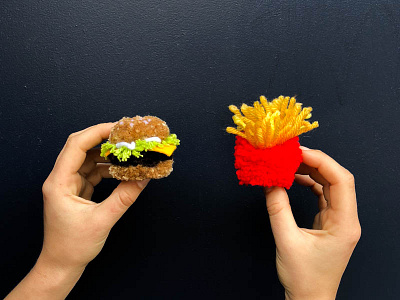 🍔🍟 burger cheeseburger fries handmade pom pom yarn