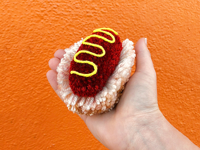 040 🌭 handmade hot dog mustard pom pom the100dayproject yarn