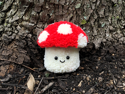Fluffshroom handmade mushroom pom pom sculpture the100dayproject yarn