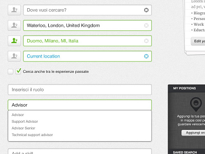 Jobyourlife - Full UI button dropdown elements focus form geo green input job location map pin platform position search social network ui web