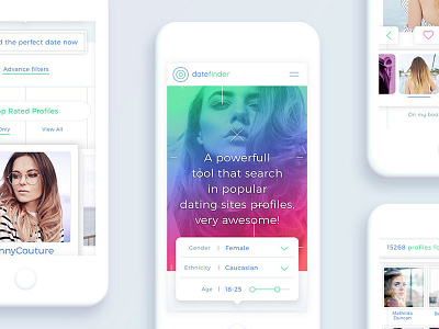 Datefinder concept of a dating apps aggregator art direction branding dating design ui design ux ios mobile ui ux