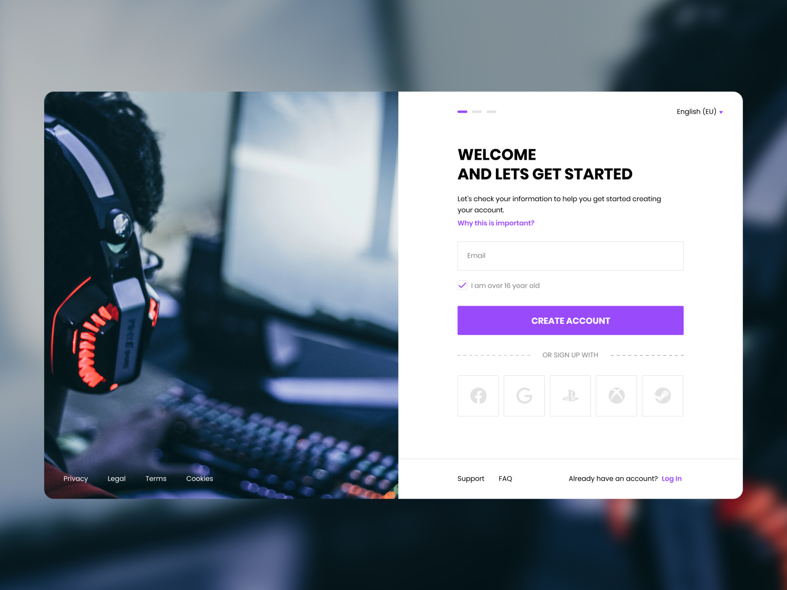 Gaming Service Sign Up by Aleksandr Zarkov on Dribbble
