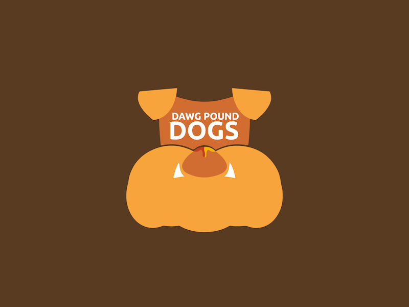 Dawg Pound Dogs: Specialty Hot Dogs hot dog stand orange brown business hot dog design logo