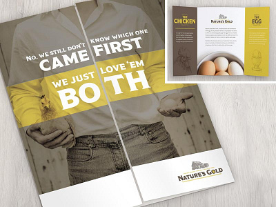 The Chicken or the Egg Brochure branding brochure eggs farm to table fold gate gatefold mockup natural print yellow