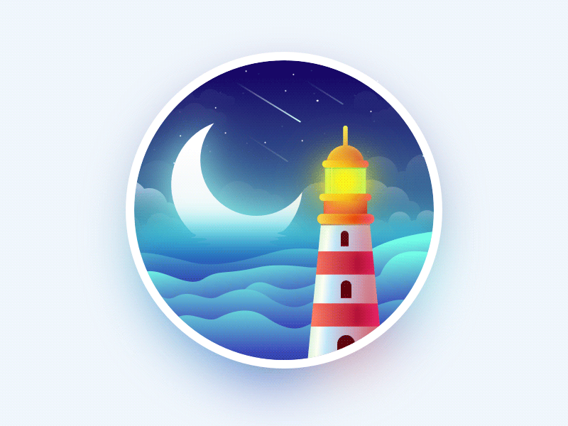 Lighthouse color gif，sketch icon illustration ps