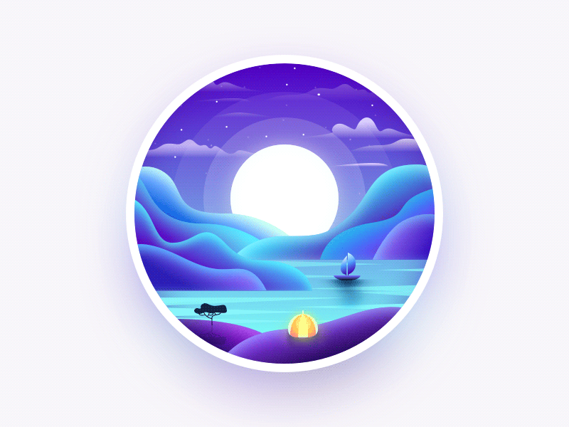 illustration-A moon rises in the mountains color gif，ps，sketch icon illustration ui