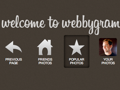 Hover state of new Webbygram welcome screen