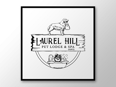 Laurel Hill Pet Lodge & Spa Logo animal boarding animals barn wood dog dog boarding dog grooming dog lodge dog spa graphic design hand drawn illustration logo pet boarding pet lodge pets puppy rustic vector