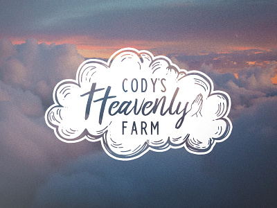 Cody's Heavenly Farm Logo believe cloud cross faith farm graphic design hope illustrator love prayer praying hands retro colors sky vector