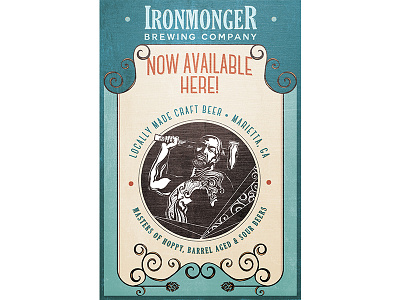 Ironmonger Brewery Poster blacksmith brewery craft beer georgia grunge locally made marietta now available rustic specialty alcohol wrought iron