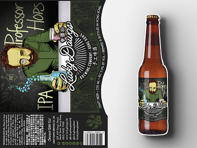 Professor Hops India Pale Ale Label alcohol beer label brewing company craft brewery design georgia hong kong illustration lucky dawgs marketing packaging