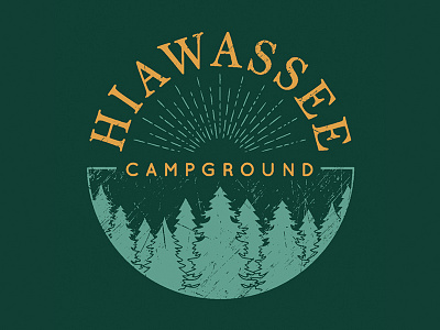 Hiawassee Campground Logo branding campground forest logo modern rv park sunrays textured trees trendy vector