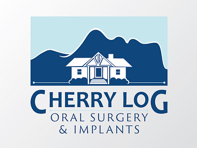 Cherry Log Oral Surgery Logo blue dentistry face silhouette graphic design hospital logo implants log cabin medical mountains oral surgery orthodontic teeth