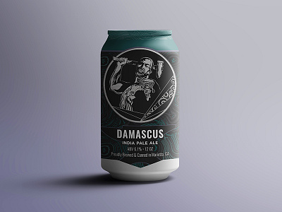 Ironmonger Damascus Beer Can Design 12 oz alcohol beer beer label blacksmith brewery can art craft beer damascus steel drink food and beverage georgia india pale ale ironmonger brewing co label art marietta packaging