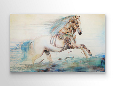 Freedom, Acrylic Painting art break away breaking free canvas freedom galloping horse large mechanical painting running steampunk watercolor watercolors