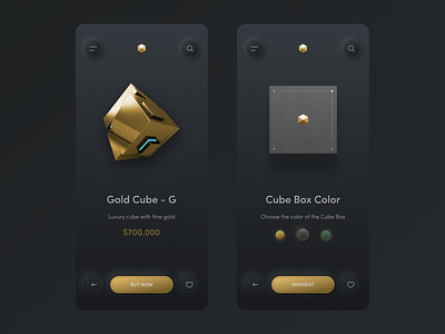Cube Store App #Freebies 3d black blackgold c4d design elegant figma free app freebies gold luxury neomorphism payment skeuomorphic store app trending ui uiblack uidesign ux design