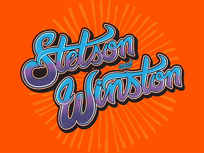 Stetson Winston Type handdrawn handlettering. stipple lettering logo script starburst type