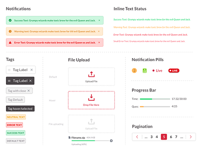 Ui Component Part - 3 design system drag and drop file upload inline text status notification pills notifications pagination progress bar snackbar tag status tags ui user interface
