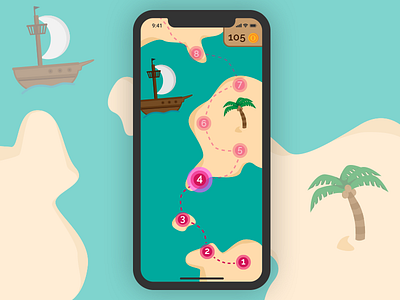 Daily UI #029 || Map 029 boogaert daily ui game level map mathijs pirate progress treasure ui