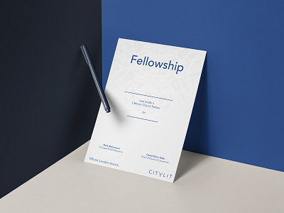 CityLit Fellowship blue boogaert certificate city document fellowship layout leaflet mathijs mathijs boogaert mockup paper pen presentation