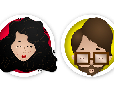 Kimmy and Shawn glasses hair heads illustration wedding