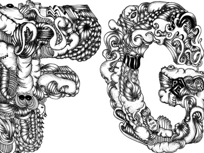 Fg black and white illustration ink pen pen and ink type typography