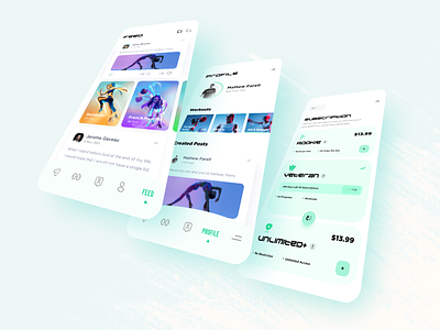 Fitness App | Feed, Profile & Subscription app design exercise feed fitness fitness app gym minimal mobile app mobile design profile social feed sport spotify subscription training uidesign user interface design ux workout app workouts
