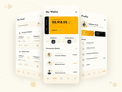 Social Relationship and Benefit | Feed, Wallet, Profile add money app design benefits clean design feed help minimal mobile design my wallet profile thailand transaction transfer money ui uidesign uiux user interface design ux yellow