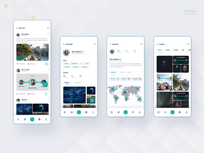 Social Media App design Concept 1 app app design app designer design explore home homescreen matching minimal my feed network partner partnering profile ui uidesign uiux user interface design ux web