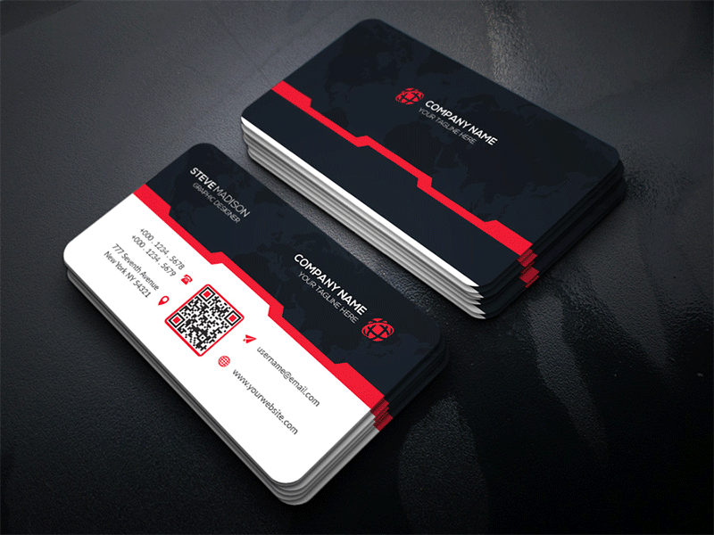 Business Card modern template orange personal card photoshop template print template red simple