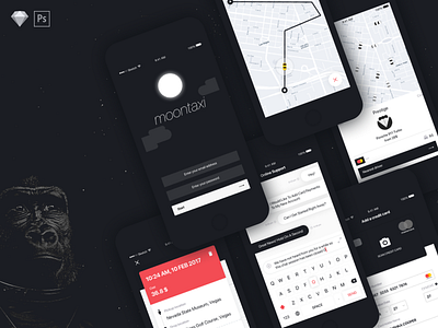 Moontaxi Ui Kit app design ios messenger mobile app psd sketch taxi uber ui kit ux vector