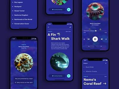 Aquarium audio guide aquarium audio audio player chapter guide ios layout menu mobile player typography ui design video