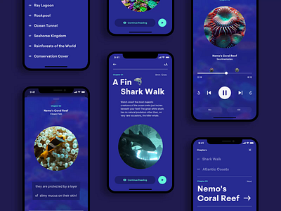 Aquarium audio guide aquarium audio audio player chapter guide ios layout menu mobile player typography ui design video