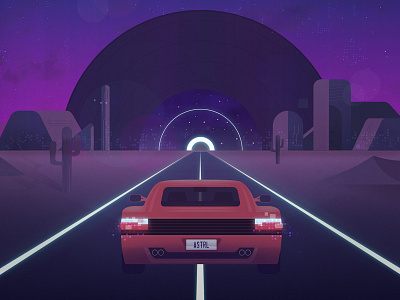 Astrl 80s arcade ferrari illustration outrun record sci fi synthwave