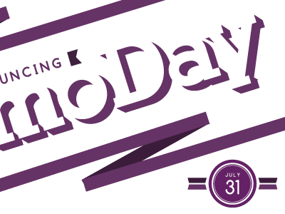 Demo Day circle design purple ribbon type typography