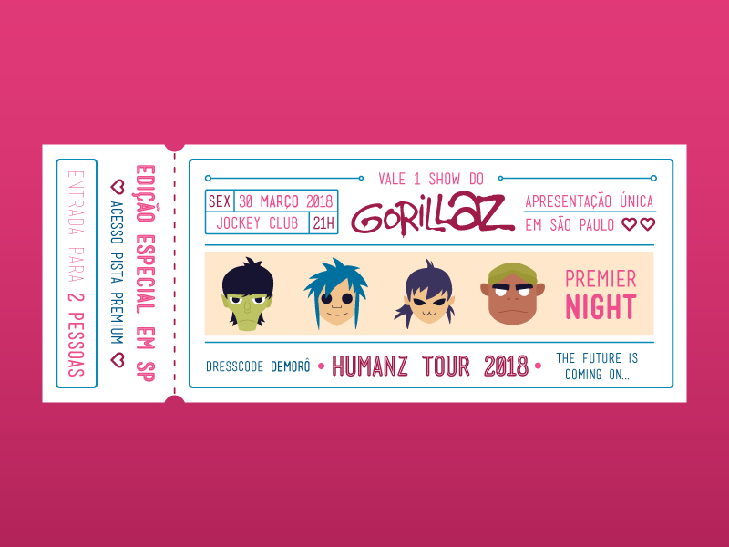 Gorillaz Concert Ticket by Marianne Yoshiyassu on Dribbble