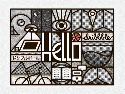 Dribbble time! black white clock crescent debut eye first shot hourglass lamp letters linework love mountains outdoor reading shadows shapes texture time workspace