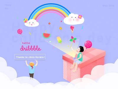 hello dribbble ！ balloon candy childrens cloud cream day frist ice photoshop rainbow shot