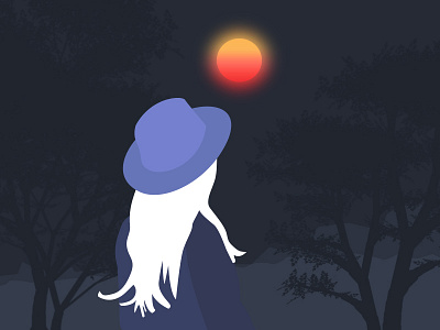 Staring at the Sun - II girl graphic illustration illustrator palmtrees sun sunrise tropical