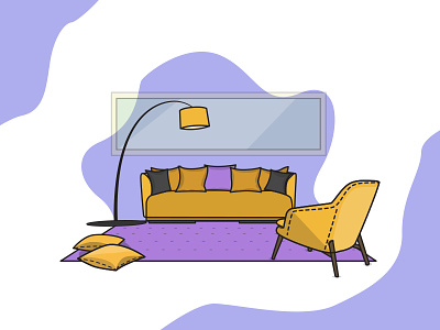 A relaxing living room setup chair chill drawingroom illustration illustrator interior interior design lamp lampdesign livingroom pillows roomsetup sofa