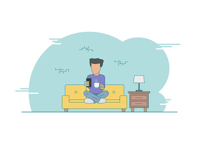 Guy on his phone character characterdesign characterillustration checking phone conceptdesign dude flatdesign guyonsofa illustration illustrator phone webapp