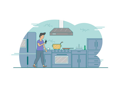 Guy in the Kitchen character characterdesign characterillustration conceptdesign dude flatdesign illustration illustrator kitchen notification phone phone app webapp