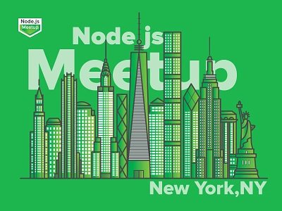 NYC Node Meetup Community Logo Illustration | Newyork Skyline buildings group group logo line art line illustration logo illustration logodesign meetups new york nodejs nyc poster design skyline