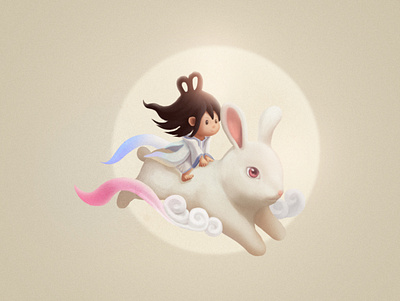 Flying to the moon illustration moon rabbit 插图