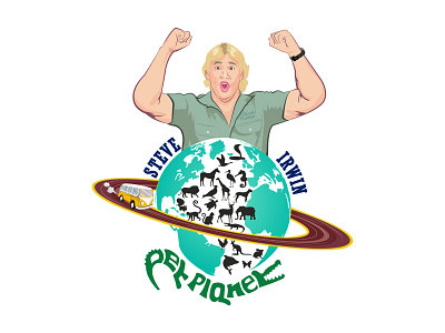 Logo for Steve Irwin Pet Planet art branding caricature design illustration logo portrait typography vector