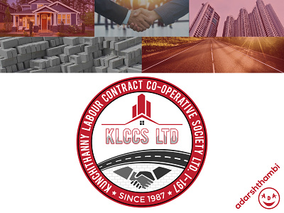 Logo design Kunchithanny labour contract co-operative society adarshthambi branding building construction cooperative design graphic design hand home house illustration kerala kunchithanny labour logo logo designer india road shake hand society vector