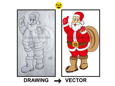 santa pencil to vector christmas illustration pencil art pencil sketch santa santaclaus vector vectorart